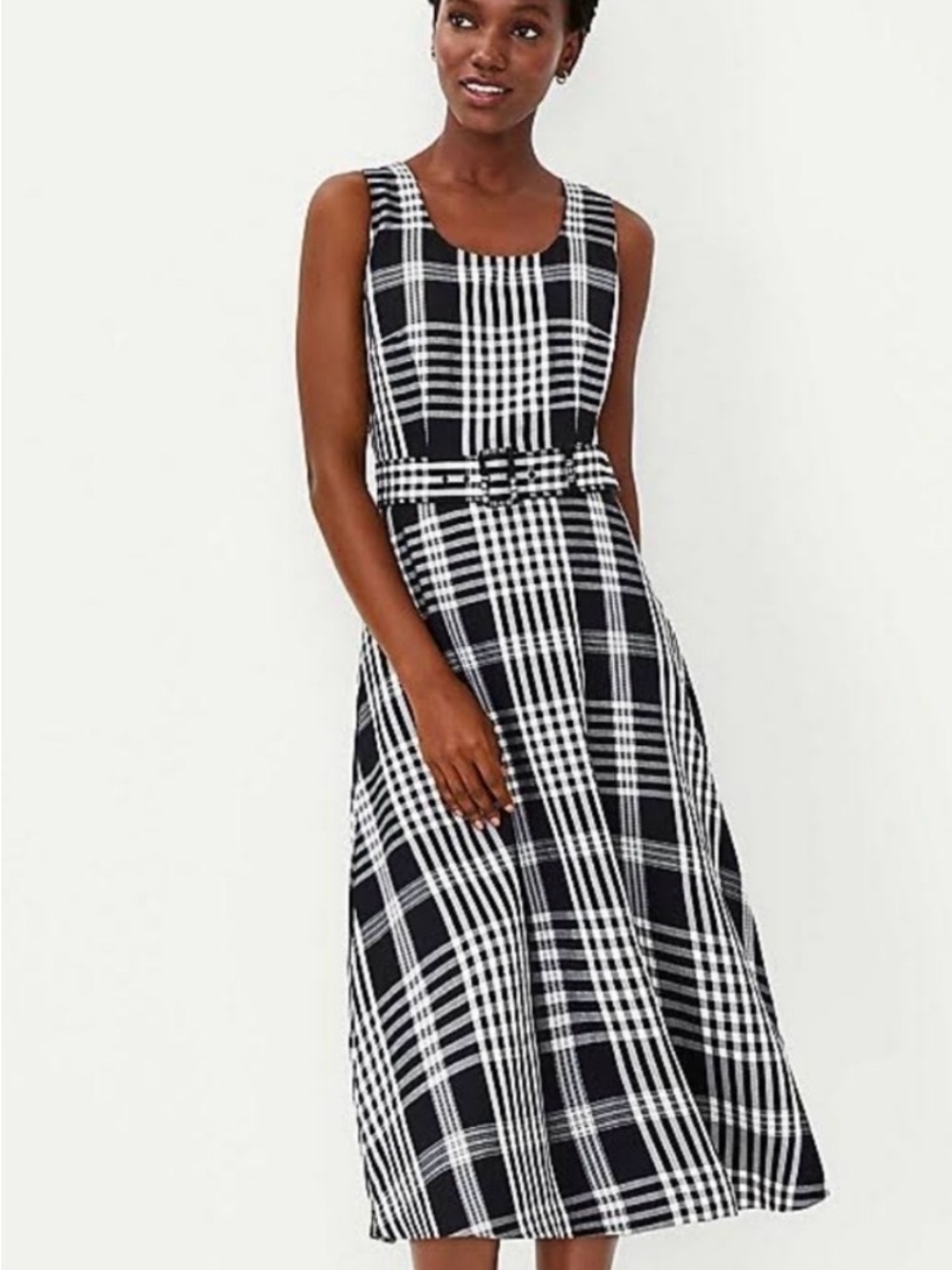 Ann Taylor Black and White Plaid Midi Dress